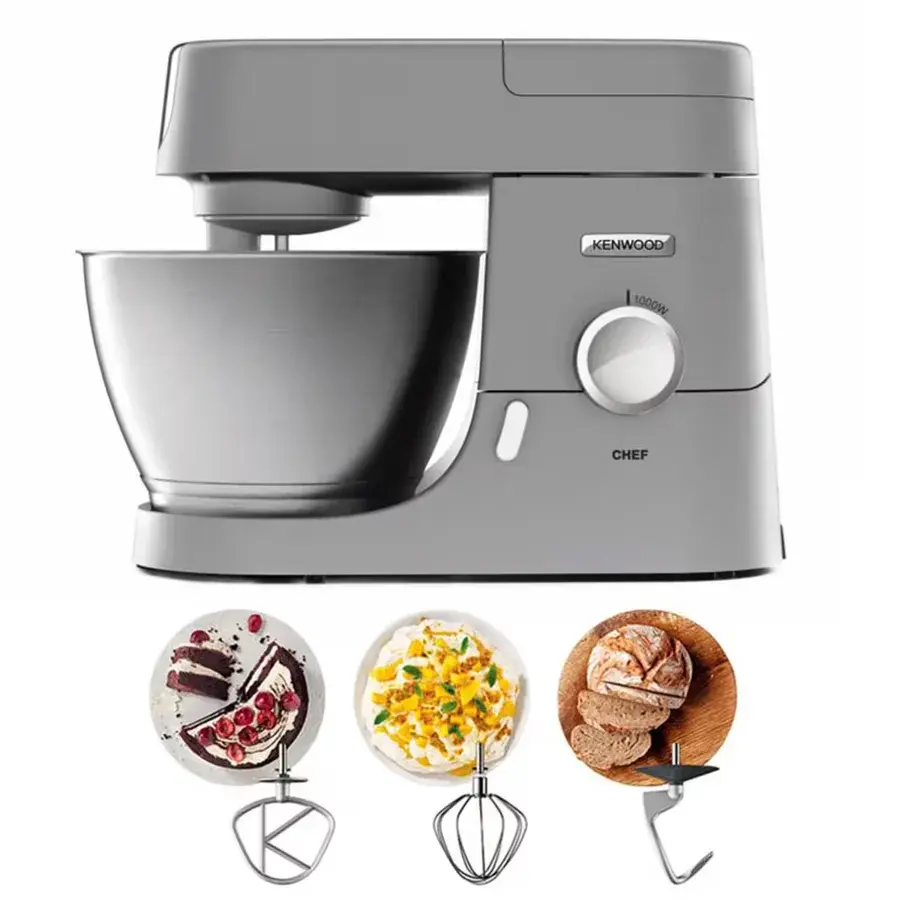 Kenwood Chef KVC3100S kjøkkenmaskin i sølv med rustfri bolle og K-visp montert