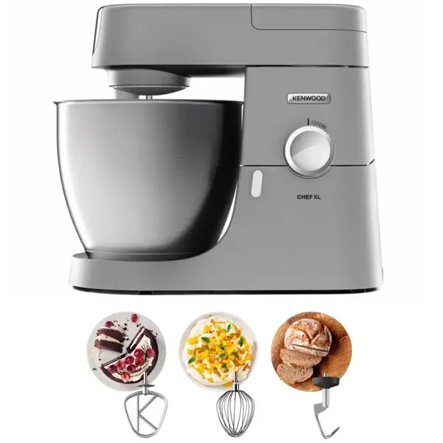 Kenwood Chef XL KVL4100S kjøkkenmaskin i sølv med stor rustfri bolle og K-visp