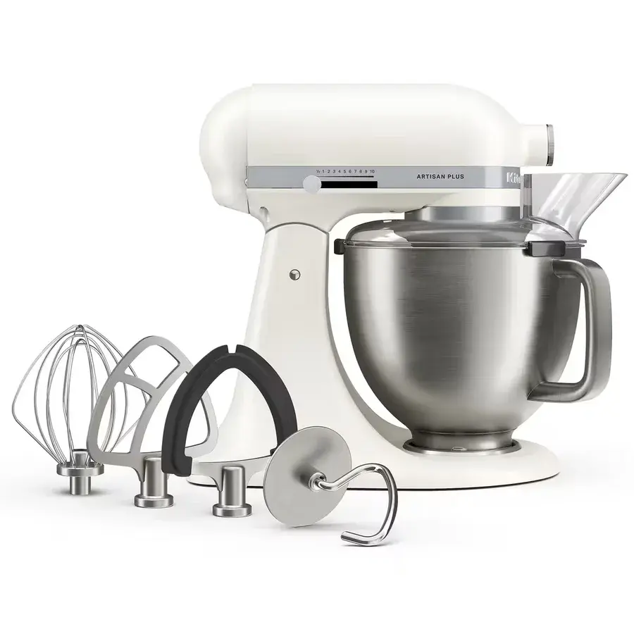 KitchenAid Artisan Plus kjøkkenmaskin i porselenshvit med vippbart hode og 4,7-liters stålbolle